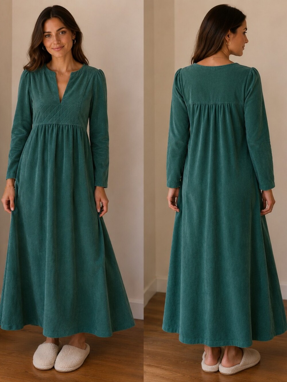 Vintage JCPenney Loungewear Green House Coat Bath Robe Dress Terry cloth